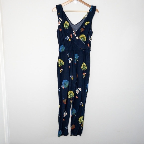 LOFT Womens Blue Floral and Bird Print Sleeveless Jumpsuit Size 00P Lightweight - Picture 11 of 13
